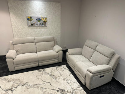 "Barre" Electric Reclining Cream / Oatmeal Fabric Sofa Range - USB Charging Ports