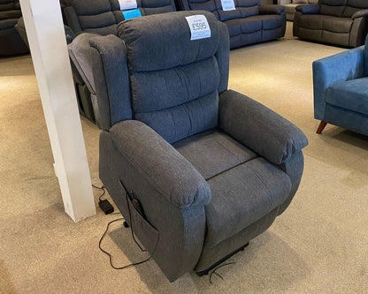 Electric Lewson Grey Fabric Rise & Recliner 1 Seater Sofa / Armchair