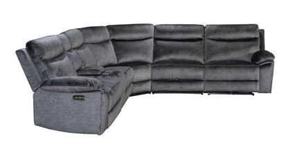 " Trek " Drinks Cooling Cupholders Plush Grey Fabric Power Recliner Large Corner Sofa With USB Charging Ports
