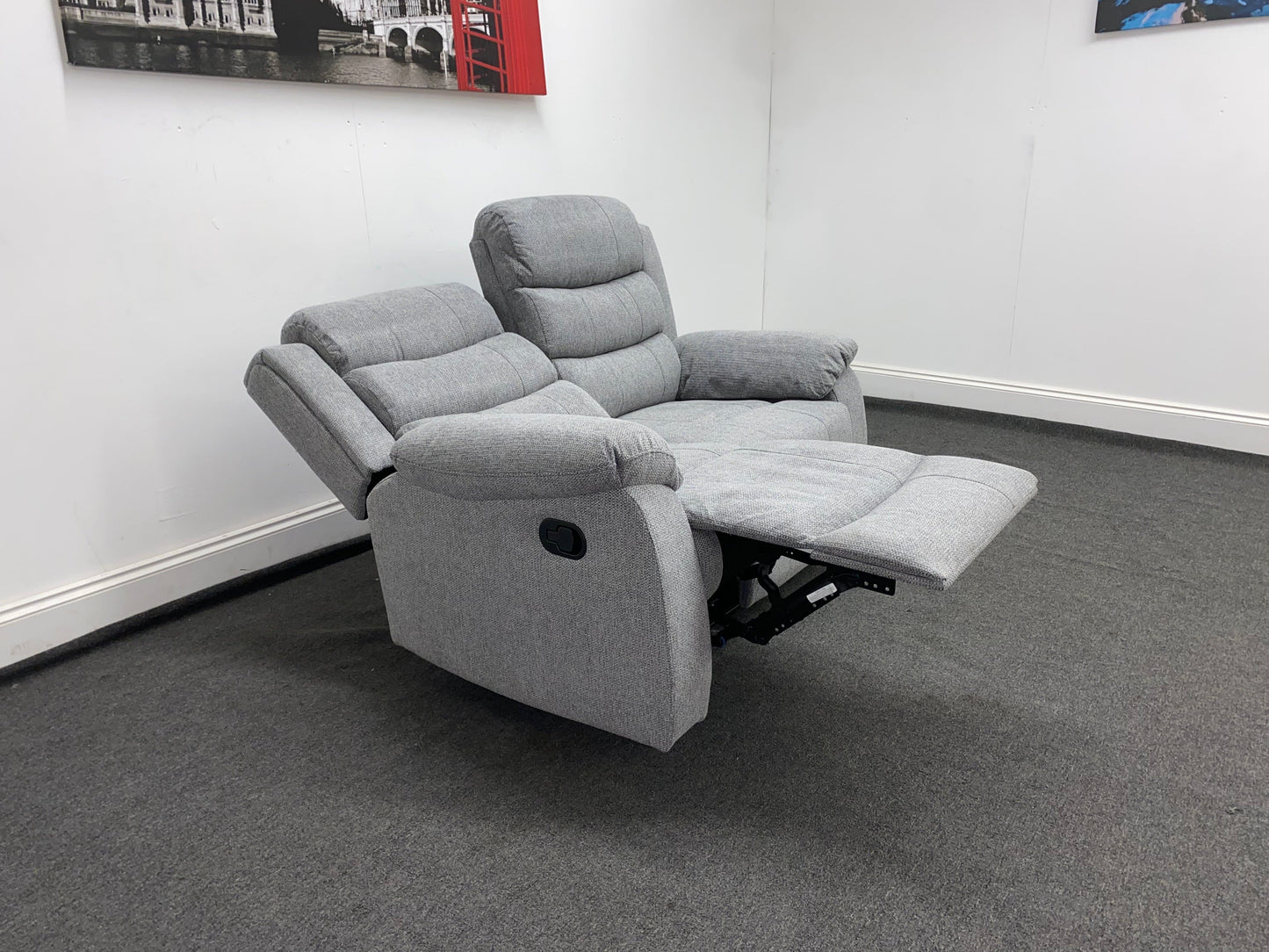 ‘Lewson’ Grey Fleck Fabric Recliner 2 + 1 + 1 Seater Sofa & Armchair Suite Set | Couch |