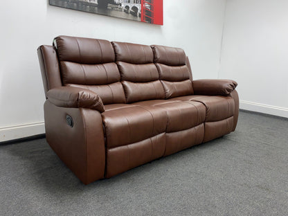 Lando Recliner Brown Leather 3 + 1 + 1 Seater Sofa (Couch) Set With Drop Down Drinks Table & 2 Stage Recliner Motion