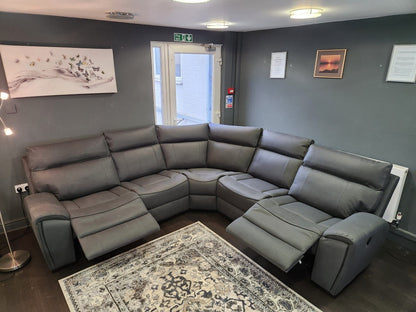 ‘Ronan' 2c2 Electric Recliner Easy Clean Microfibre Grey Tech Fabric Corner Sofa + USB Charging Ports - Reversible