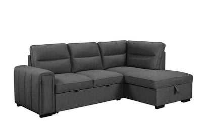 (Back in stock 15th August) 'Musk' Dark Grey Fabric Right Hand Facing Corner Sofa Bed With Storage & Drinks Holder