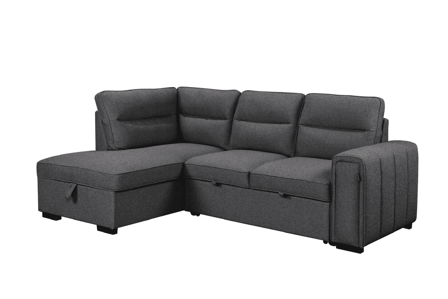 (Back in stock 15th August) 'Musk' Dark Grey Fabric Left Hand Facing Corner Sofa Bed With Storage & Drinks Holder