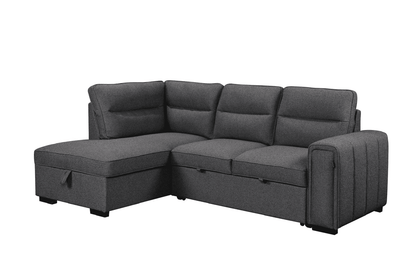 (Back in stock 15th August) 'Musk' Dark Grey Fabric Left Hand Facing Corner Sofa Bed With Storage & Drinks Holder