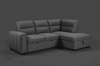 (Back in stock 15th August) 'Musk' Dark Grey Fabric Right Hand Facing Corner Sofa Bed With Storage & Drinks Holder