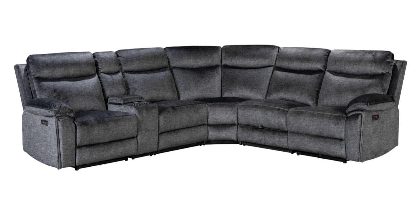 " Trek " Drinks Cooling Cupholders Plush Grey Fabric Power Recliner Large Corner Sofa With USB Charging Ports