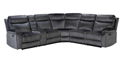 " Trek " Drinks Cooling Cupholders Plush Grey Fabric Power Recliner Large Corner Sofa With USB Charging Ports