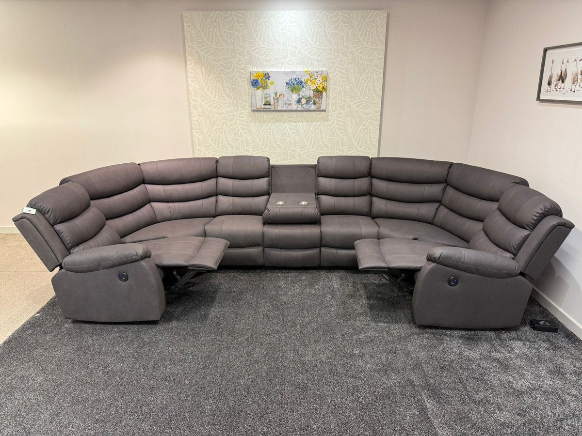 Willow Grey Fabric U Shape Corner Sofa With Drinks console & Fold down Tray Tables