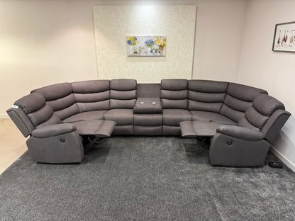 Willow Grey Fabric U Shape Corner Sofa With Drinks console & Fold down Tray Tables