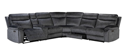 " Trek " Drinks Cooling Cupholders Plush Grey Fabric Power Recliner Large Corner Sofa With USB Charging Ports