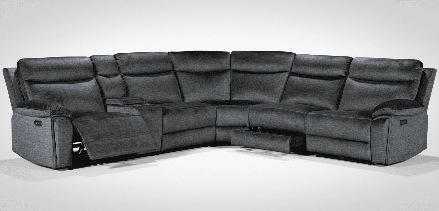 " Trek " Drinks Cooling Cupholders Plush Grey Fabric Power Recliner Large Corner Sofa With USB Charging Ports