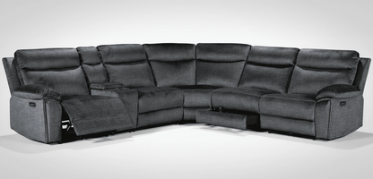 " Trek " Drinks Cooling Cupholders Plush Grey Fabric Power Recliner Large Corner Sofa With USB Charging Ports