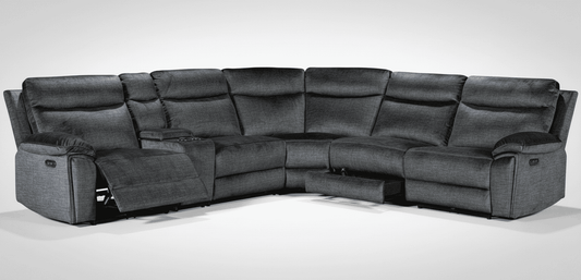 " Trek " Drinks Cooling Cupholders Plush Grey Fabric Power Recliner Large Corner Sofa With USB Charging Ports