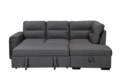 (Back in stock 15th August) 'Musk' Dark Grey Fabric Right Hand Facing Corner Sofa Bed With Storage & Drinks Holder