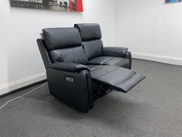 Supreme Power Recliner Black Leather 2 Seater Sofa Sofas