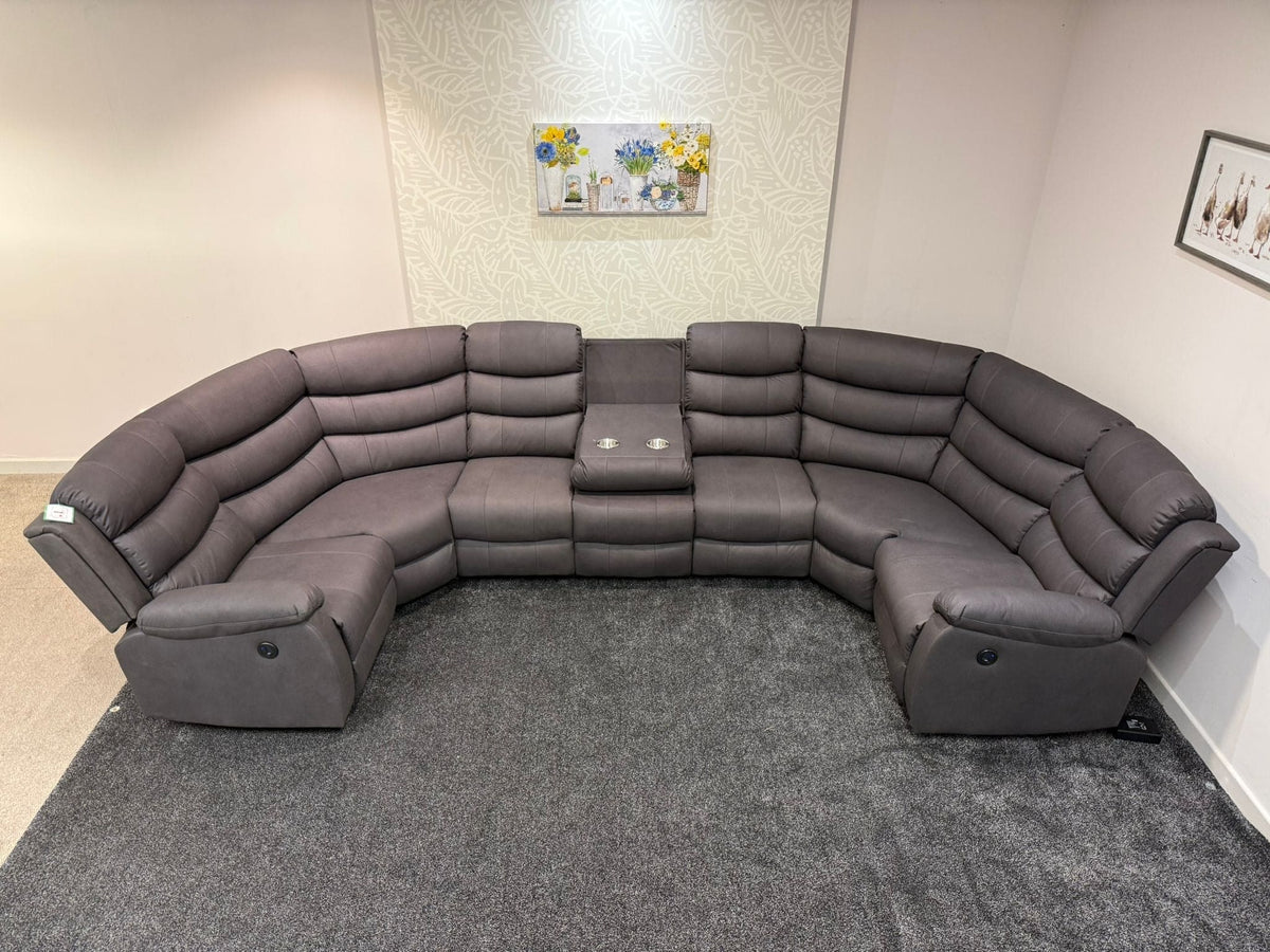 Willow Grey Fabric U Shape Corner Sofa With Drinks console & Fold down Tray Tables