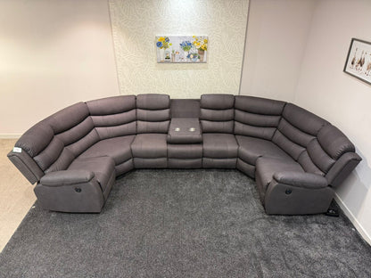Willow Grey Fabric U Shape Corner Sofa With Drinks console & Fold down Tray Tables