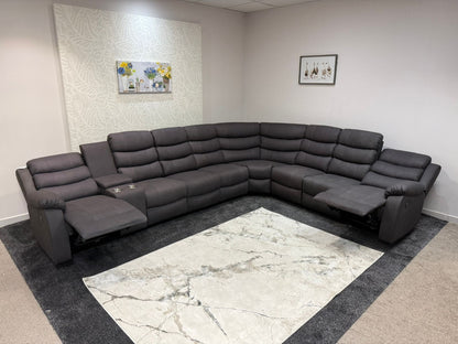 "Willow" Dark Grey Fabric 4C3 Recliner Corner Sofa | 2 x Drinks Tray Tables | Easy Clean Fabric | Modular