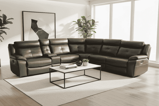 Parker 2c2c Electric Recliner Grey Leather Corner Sofa