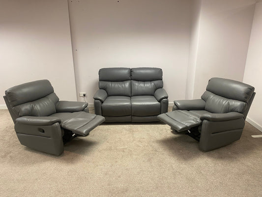 DFS Grey MILANO Leather Electric Reclining 2 + 1 + 1 Seater Sofa Suite Set + USB Ports