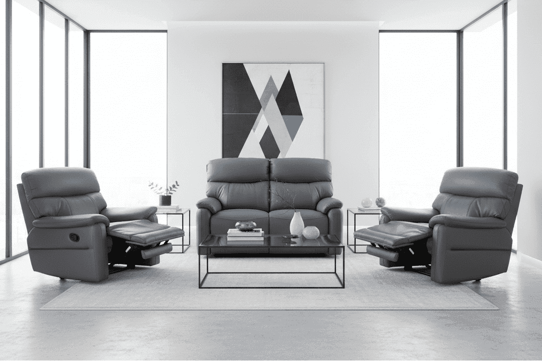 DFS Grey MILANO Leather Electric Reclining 2 + 1 + 1 Seater Sofa Suite Set + USB Ports