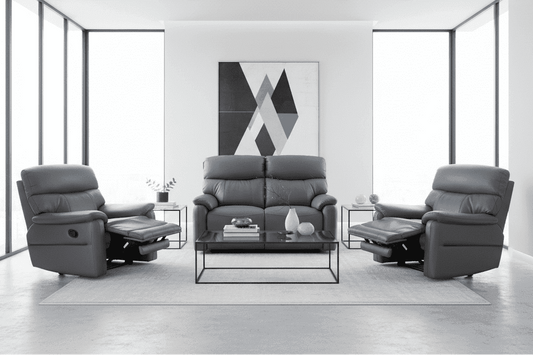 DFS Grey MILANO Leather Electric Reclining 2 + 1 + 1 Seater Sofa Suite Set + USB Ports