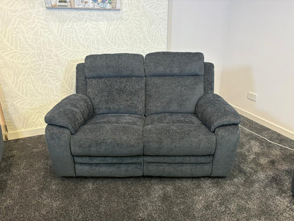 "Barretta" Electric / Power Reclining Grey Fabric Sofa Set - USB Charging & Drinks Tray Table