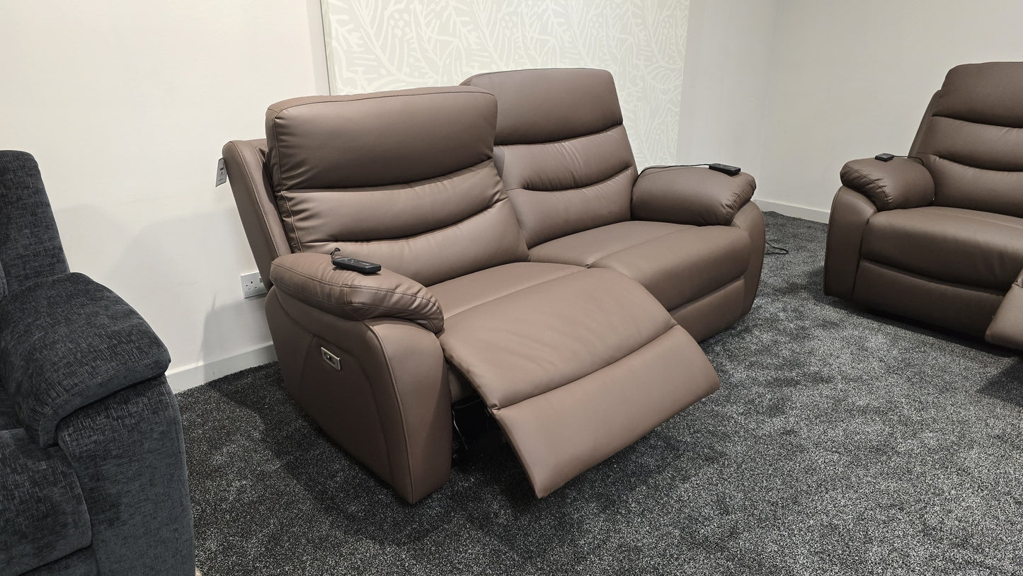 "Bertie" Brown Leather Electric Reclining Massage Sofa Range With Power Headrests & USB Charging Ports For Ultimate Comfort