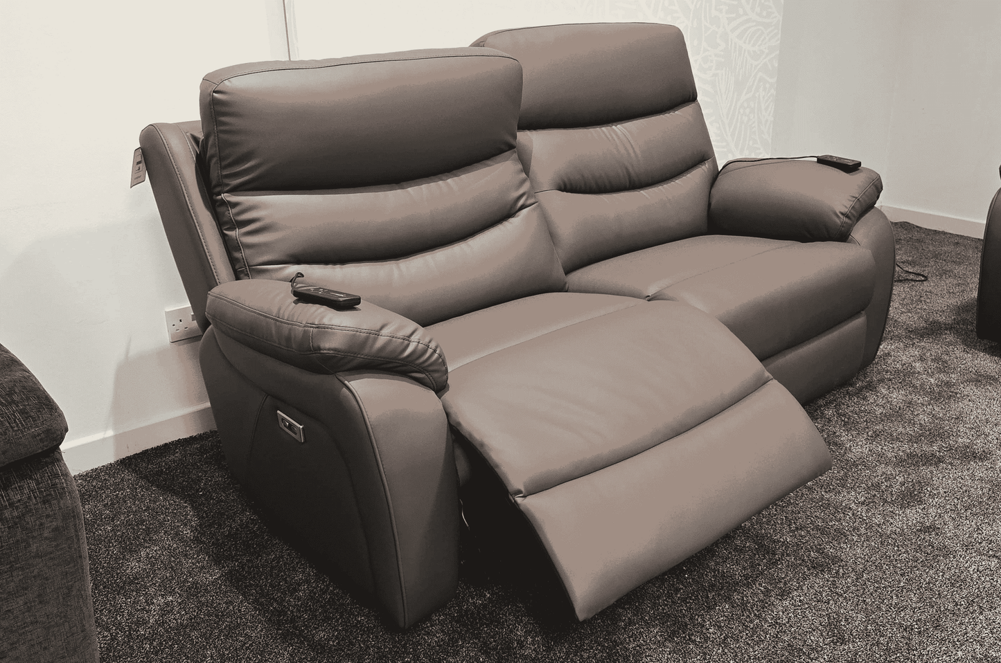 "Bertie" Brown Leather Electric Reclining Massage 3 Seater + 2 Seater Sofa Set With Power Headrests & USB Charging Ports For Ultimate Comfort
