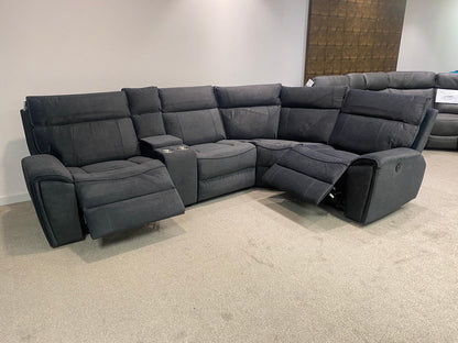 Ronan Reversible Plush Velvet Fabric Electric Recliner Corner Sofa + Drinks Console & USB + USBC Ports