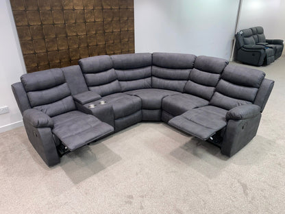 "Willow" Dark Grey Easy Clean Fabric 2C2 MANUAL Recliner Modular Corner Sofa + Console | Couch |