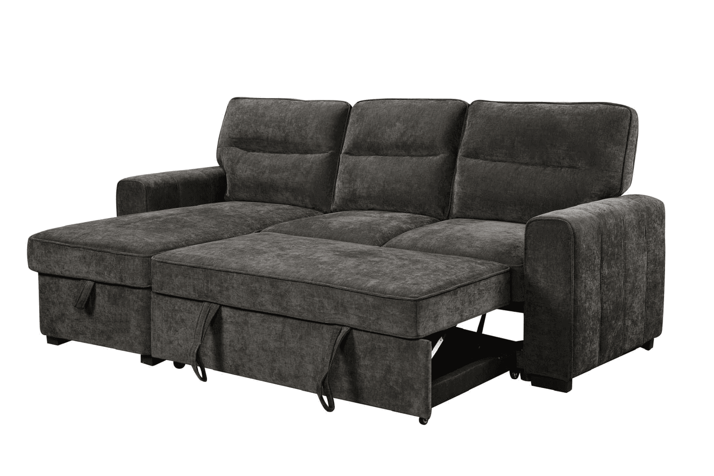 (Back in stock 15th August) 'Lionel' Charcoal Grey Fabric Left Hand Facing Corner Sofa Bed With Storage