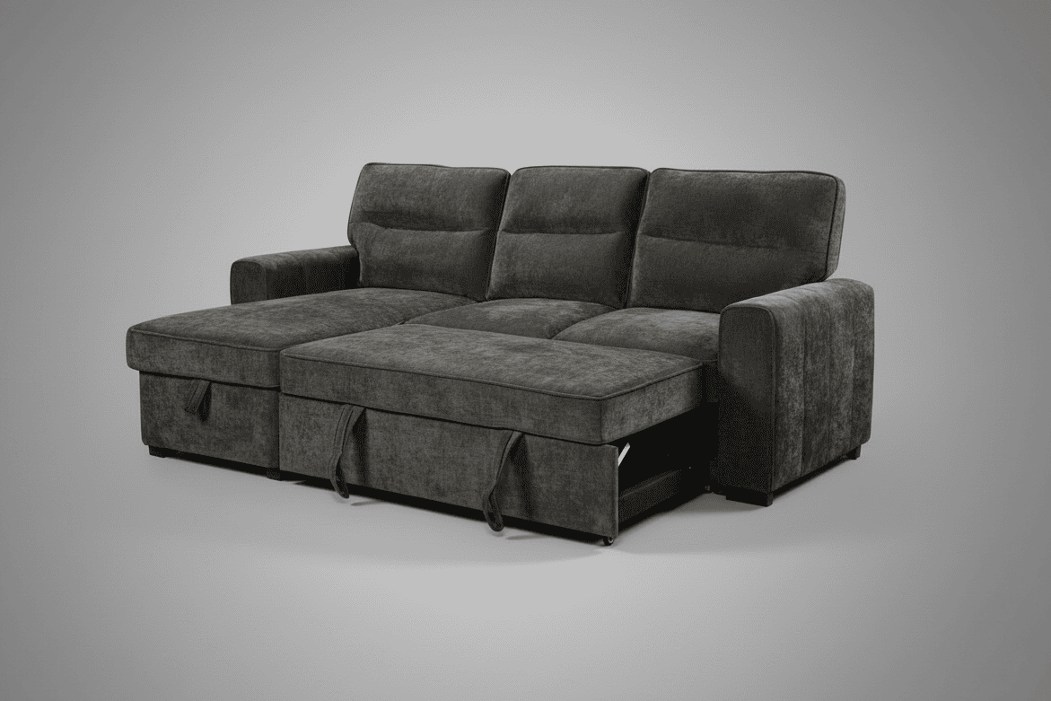 (Back in stock 15th August) 'Lionel' Charcoal Grey Fabric Left Hand Facing Corner Sofa Bed With Storage