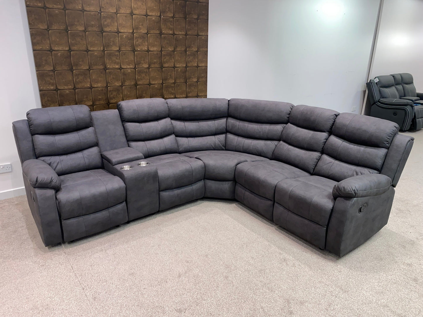 "Willow" Dark Grey Easy Clean Fabric 2C2 MANUAL Recliner Modular Corner Sofa + Console | Couch |