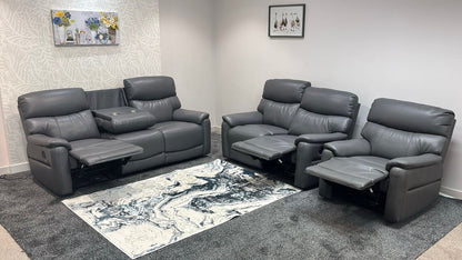 DFS MILANO Grey Leather Electric Reclining 3 + 1 Seater Sofa Suite Set + USB Ports | Couch |