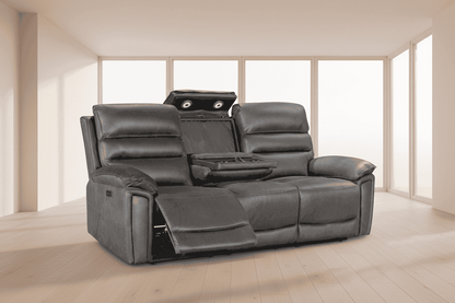 DFS Lawson Grey Easy Clean Fabric Electric Reclining 3 Seater + 2 Seater Sofa Set With USB Charging Ports, Drop Down Tray Table & Drinks Cooling Cupholders