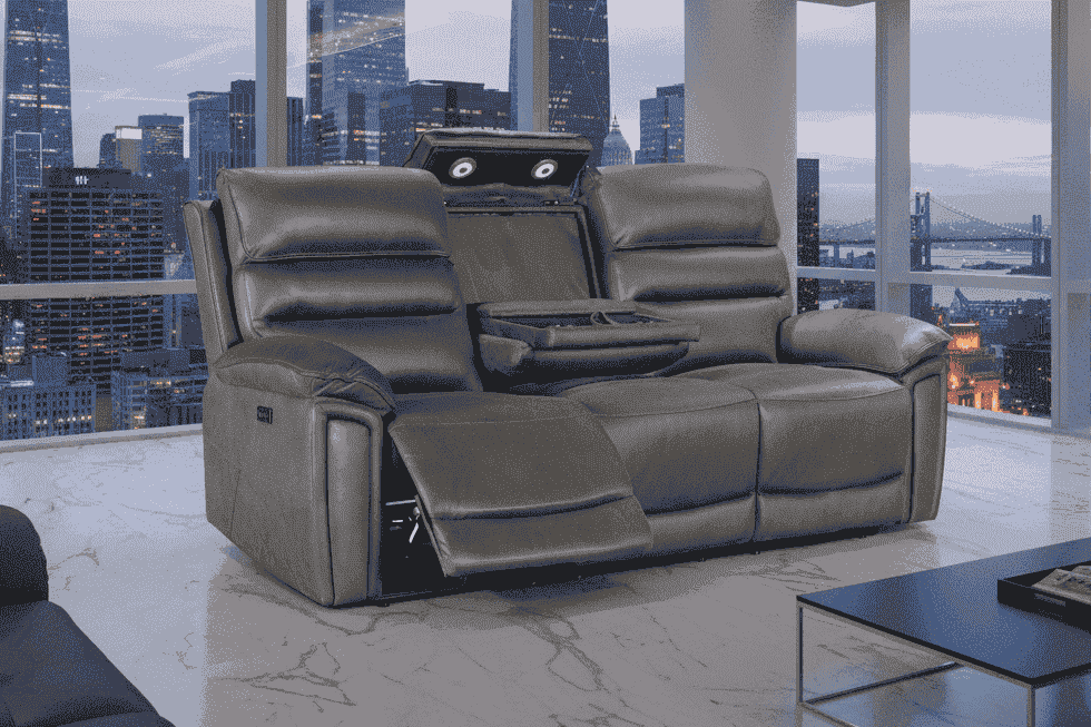 DFS Lawson Grey Easy Clean Fabric Electric Reclining 3 Seater Sofa With USB Charging Ports & Drop Down Tray Table