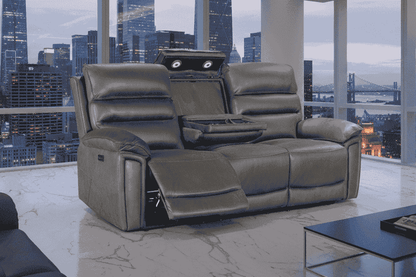 DFS Lawson Grey Easy Clean Fabric Electric Reclining 3 Seater Sofa With USB Charging Ports & Drop Down Tray Table