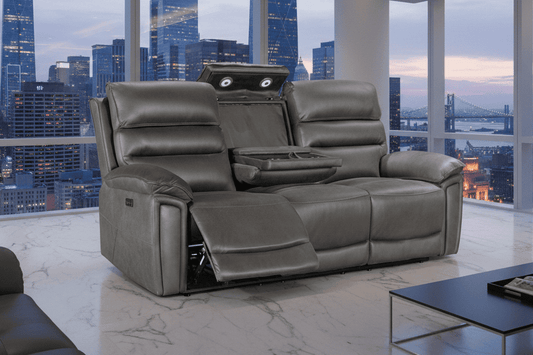 DFS Lawson Grey Easy Clean Fabric Electric Reclining 3 Seater Sofa With USB Charging Ports & Drop Down Tray Table