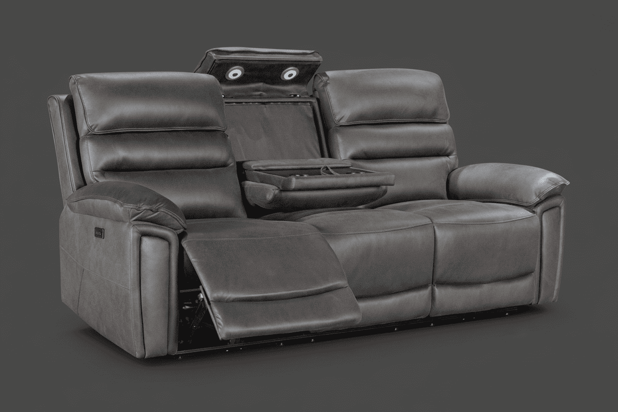 BUNDLE DEAL! DFS Lawson Grey Easy Clean Fabric Electric Reclining 3 Seater + 2 Seater Sofa Set With USB Charging Ports & Drop Down Tray Table