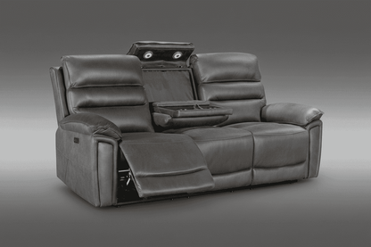 DFS Lawson Grey Easy Clean Fabric Electric Reclining 3 Seater + 2 Seater Sofa Set With USB Charging Ports, Drop Down Tray Table & Drinks Cooling Cupholders