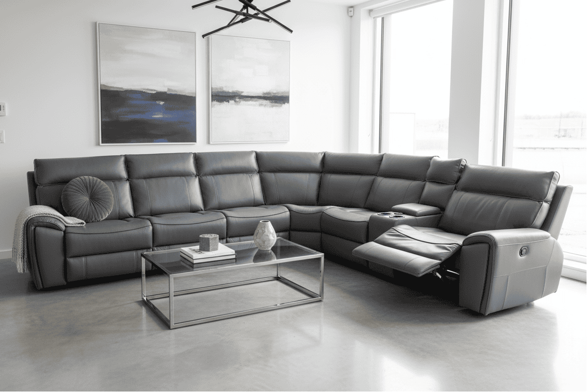 "Ronan" Large 3c2c Reversible Leather Corner Sofa With Drinks Cooling Cupholders & USB Charging Ports