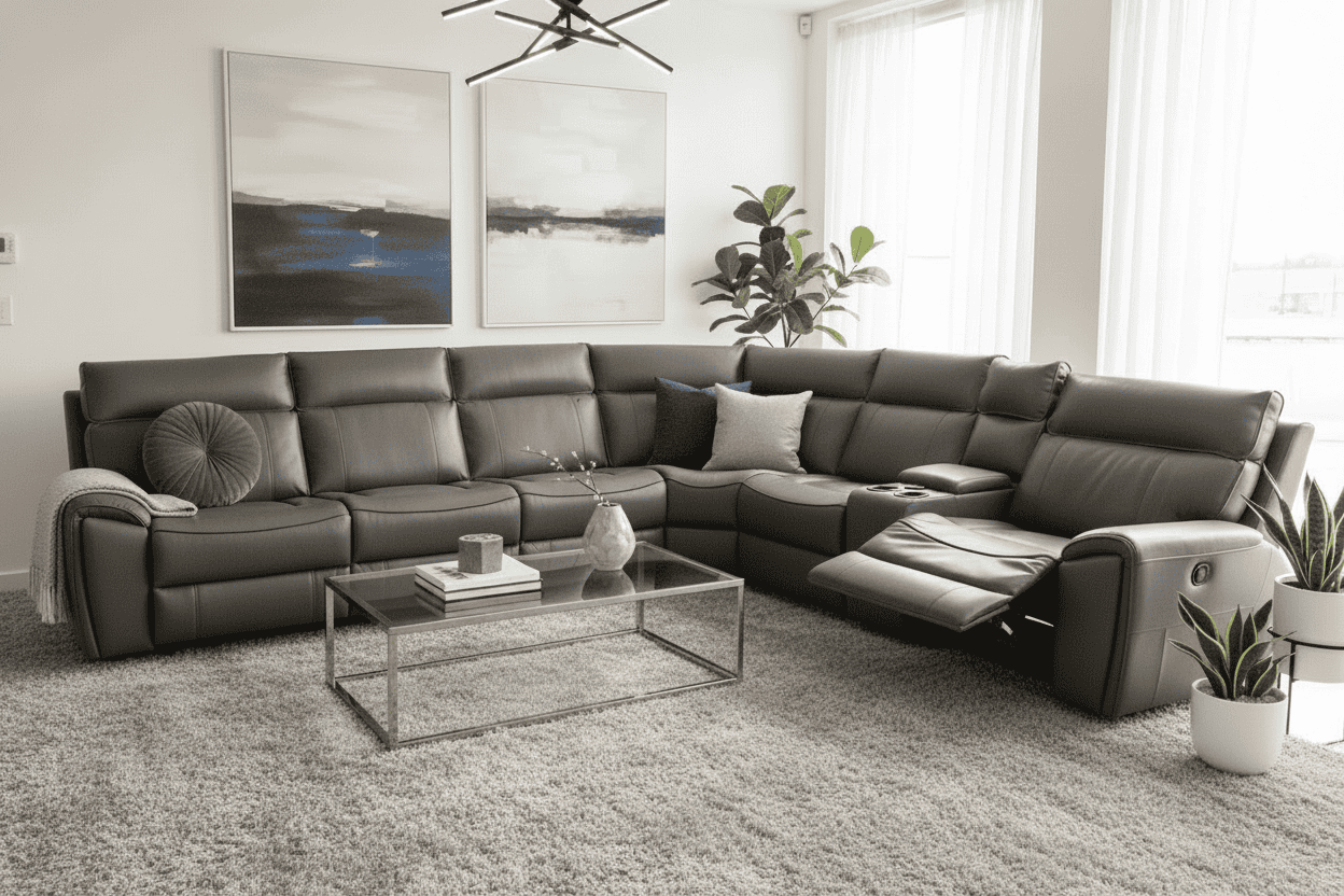 "Ronan" Large 3c2c Reversible Leather Corner Sofa With Drinks Cooling Cupholders & USB Charging Ports