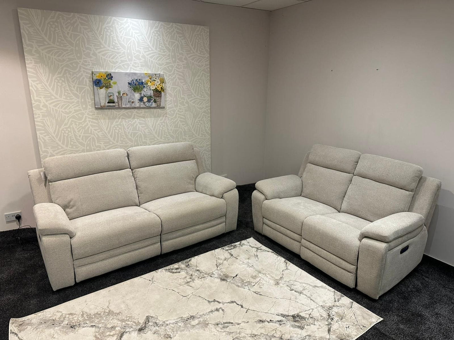 "Barre" Electric Reclining Cream / Oatmeal Fabric Sofa Range - USB Charging Ports
