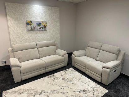 "Barre" Electric Reclining Cream / Oatmeal Fabric Sofa Range - USB Charging Ports