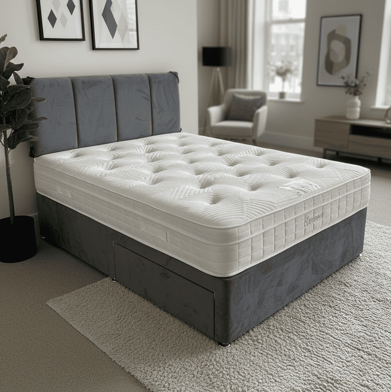 “ Organic Natural “ Firm  1000 Pocket Sprung Mattress & Divan Bed Package With 2 Draws | Available In 3ft Single, 4'6ft Double or 5ft king