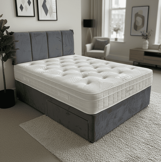 “ Organic Natural “ Firm  1000 Pocket Sprung Mattress & Divan Bed Package With 2 Draws | Available In 3ft Single, 4'6ft Double or 5ft king