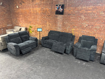 "Barre" Electric / Power Reclining Grey Fabric Sofa Set - USB Charging Ports