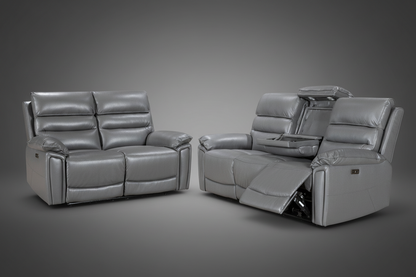 'SPECIAL OFFER' DFS Lawson Grey Leather Electric Reclining 3 Seater + 2 Seater Sofa Set With USB Charging Ports & Drop Down Tray Table With Reading Lights (Copy)